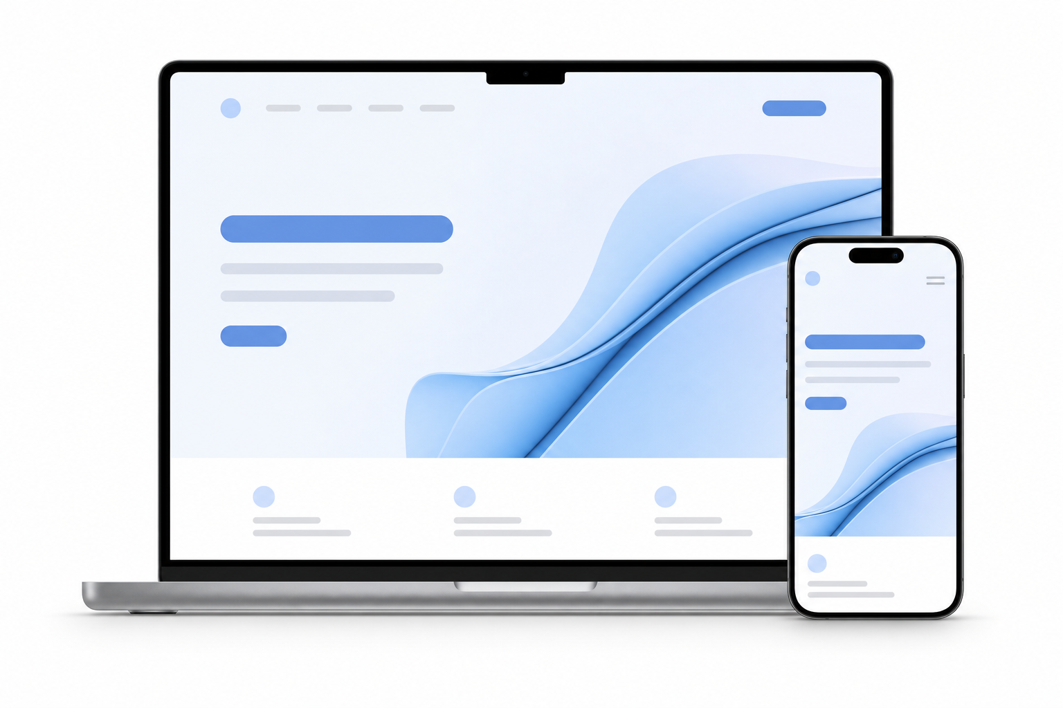Laptop și telefon cu exemple de site-uri moderne